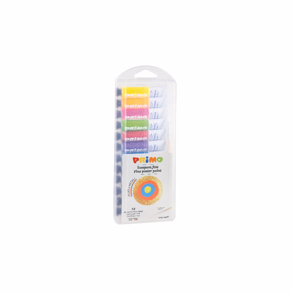 Tempera PRIMO 12 ml 4 neon + 8 metál 12 szín/készlet