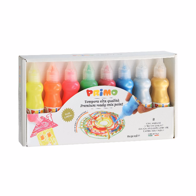 Tempera PRIMO 50 ml 4 neon + 4 metál 8 darabos