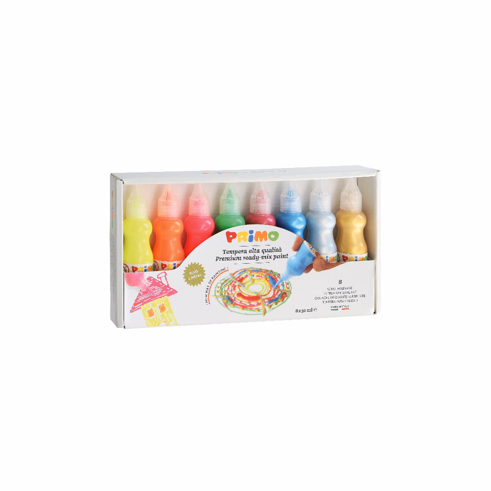 Tempera PRIMO 50 ml 4 neon + 4 metál 8 darabos