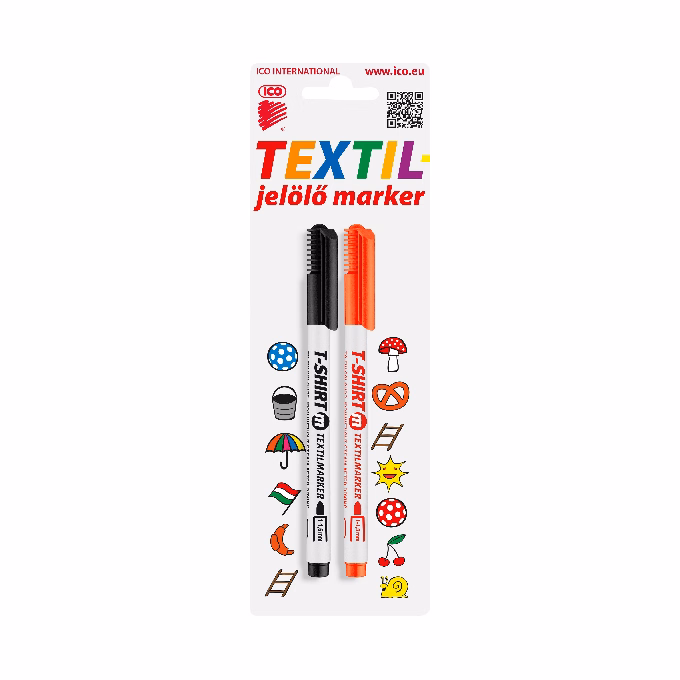 Textilmarker ICO T-Shirt slim M fekete+piros 2 darabos