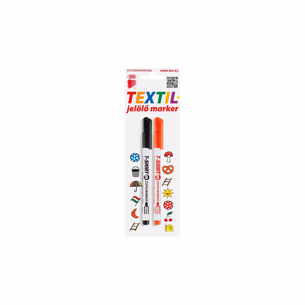 Textilmarker ICO T-Shirt slim M fekete+piros 2 darabos