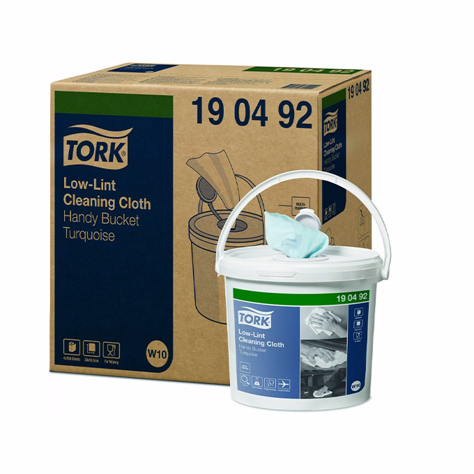 Tisztítókendő hajtogatott TORK szöszszegény hordozható vödörben W10 200 db 1 rétegű