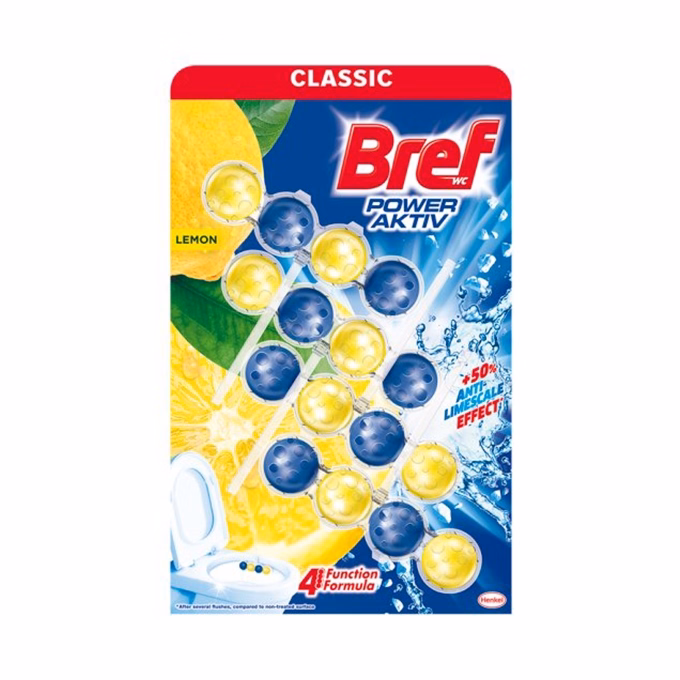 Toalett illatosító golyó BREF Power Aktiv Lemon 3x50 g