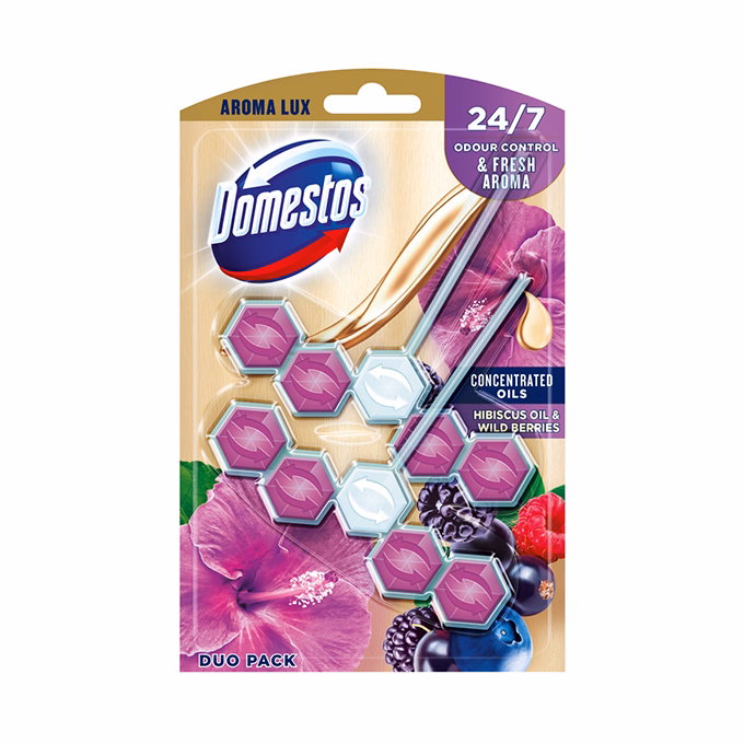 Toalett öblítő DOMESTOS Aroma Lux Hibiscus Oil & Wild Berries 2x50 g