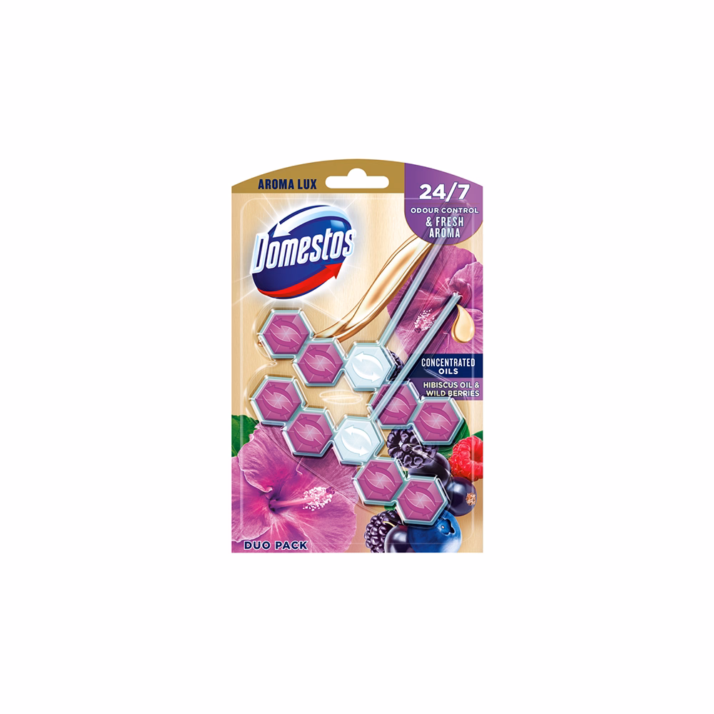 Toalett öblítő DOMESTOS Aroma Lux Hibiscus Oil & Wild Berries 2x50 g
