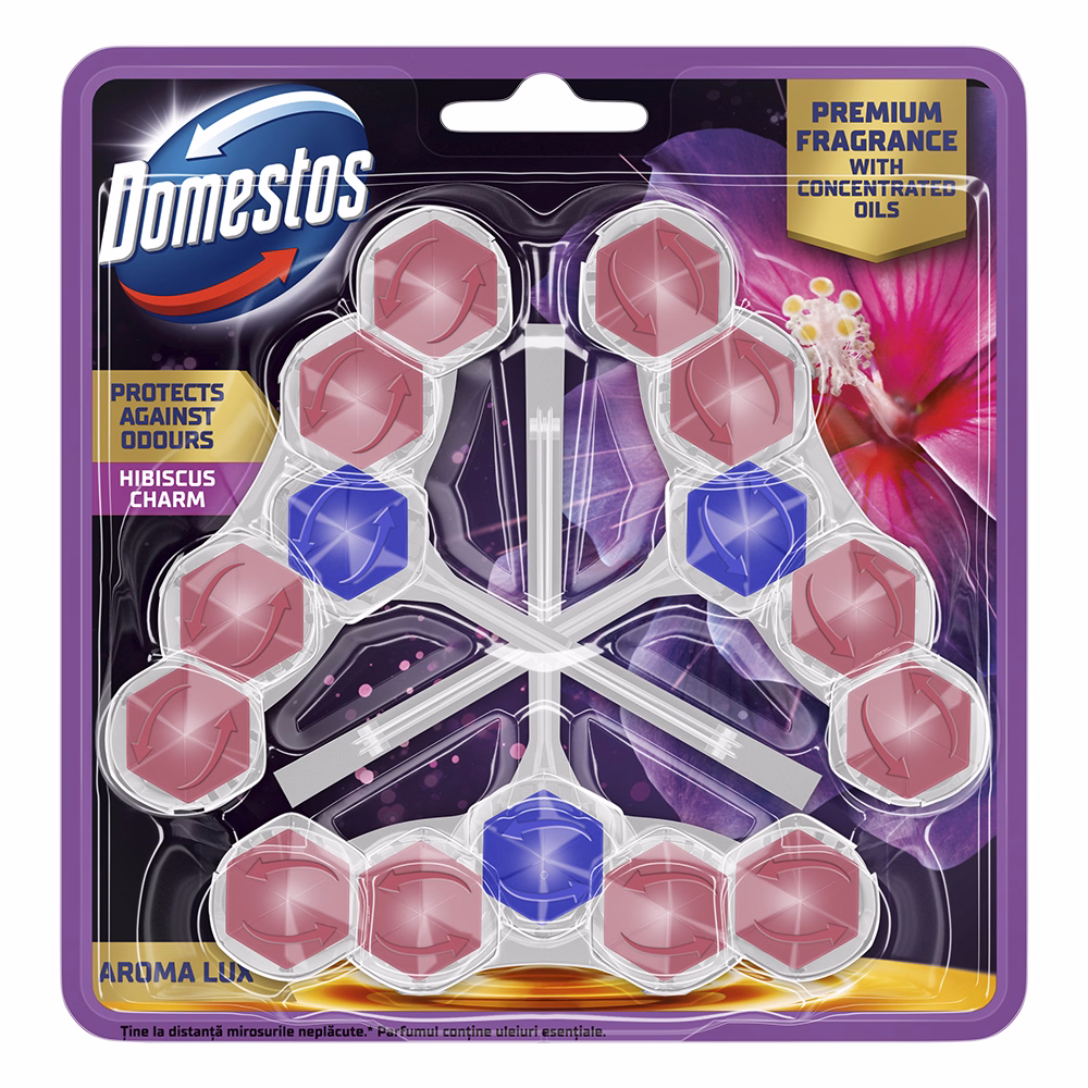 Toalett öblítő DOMESTOS Aroma Lux Hibiscus Oil & Wild Berries 3x50g