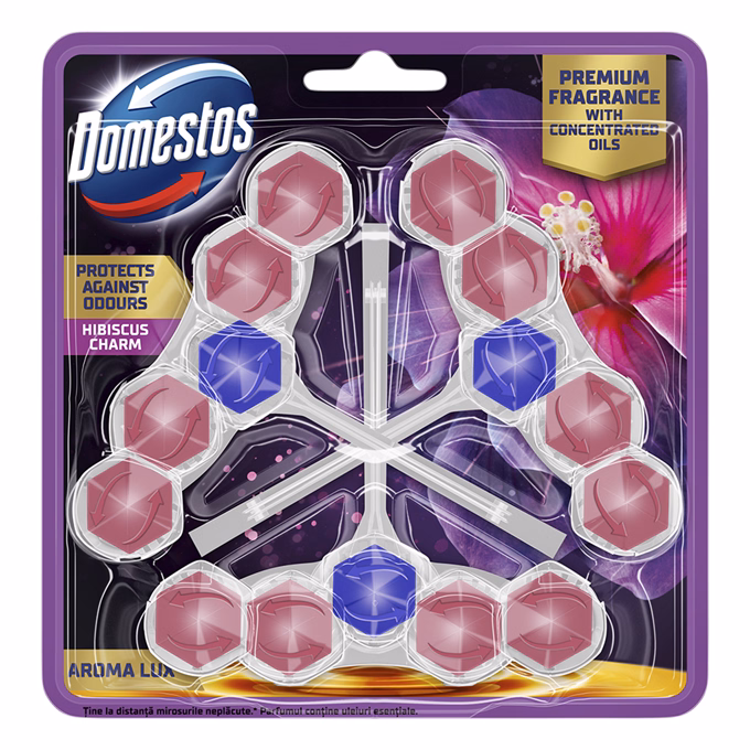 Toalett öblítő DOMESTOS Aroma Lux Hibiscus Oil & Wild Berries 3x50g