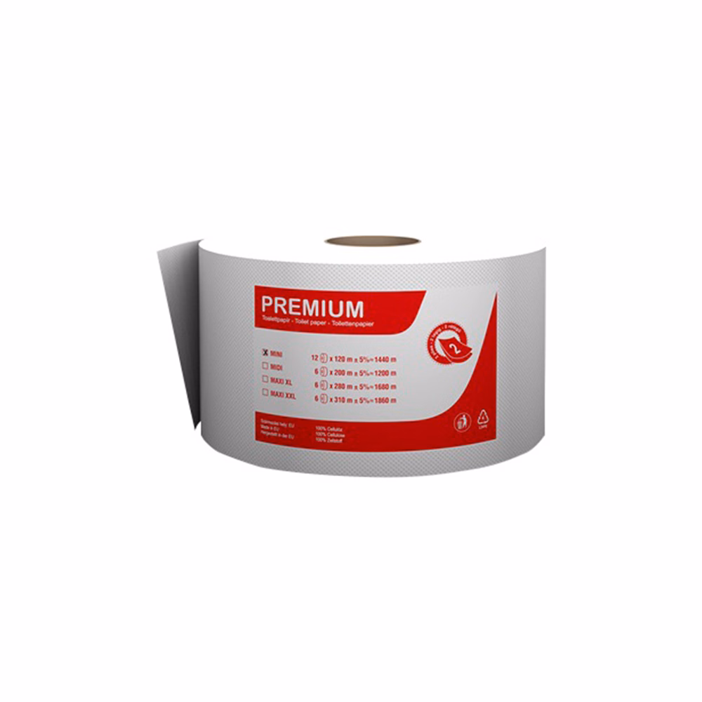 Toalettpapír FORTUNA Premium Jumbo mini tekercses 2 rétegű 19cm 120 m hófehér 12/csom