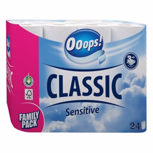 Toalettpapír OOOPS! Classic Sensitive 3 rétegű 24 tekercs