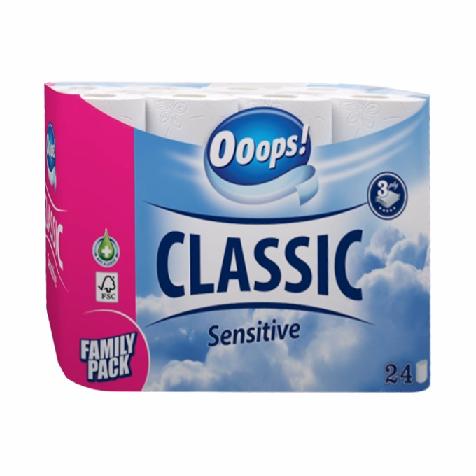 Toalettpapír OOOPS! Classic Sensitive 3 rétegű 24 tekercs