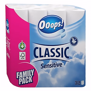 Toalettpapír OOOPS! Classic Sensitive 3 rétegű 32 tekercs