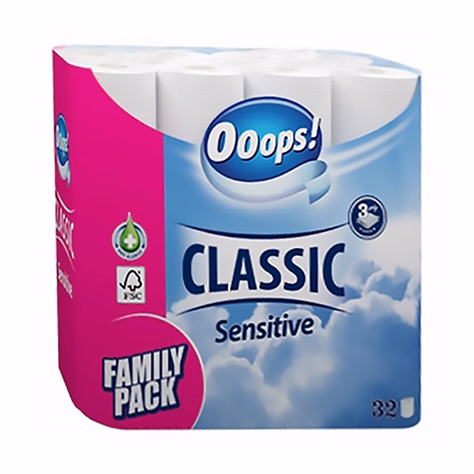 Toalettpapír OOOPS! Classic Sensitive 3 rétegű 32 tekercs