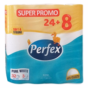 Toalettpapír PERFEX 3 rétegű 24+8 tekercses
