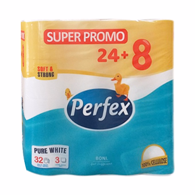 Toalettpapír PERFEX 3 rétegű 24+8 tekercses