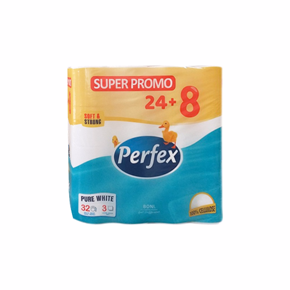 Toalettpapír PERFEX 3 rétegű 24+8 tekercses