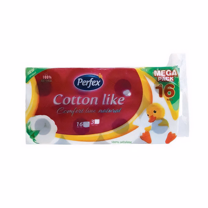 Toalettpapír PERFEX Cotton Comfort Line natural 3 rétegű 16 tekercses