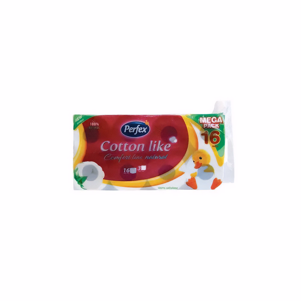 Toalettpapír PERFEX Cotton Comfort Line natural 3 rétegű 16 tekercses