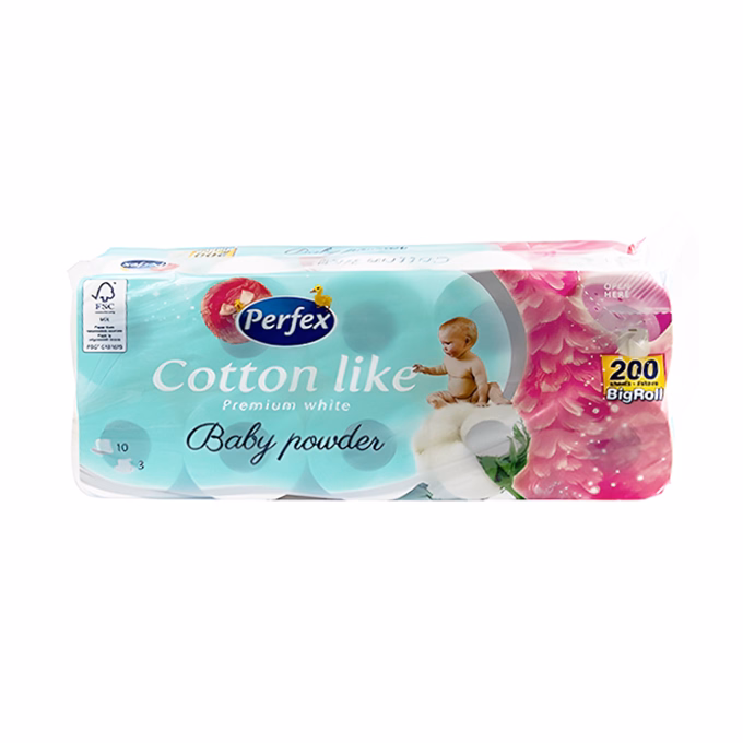 Toalettpapír PERFEX Cotton Like 3 rétegű 10 tekercses baby powder perfume