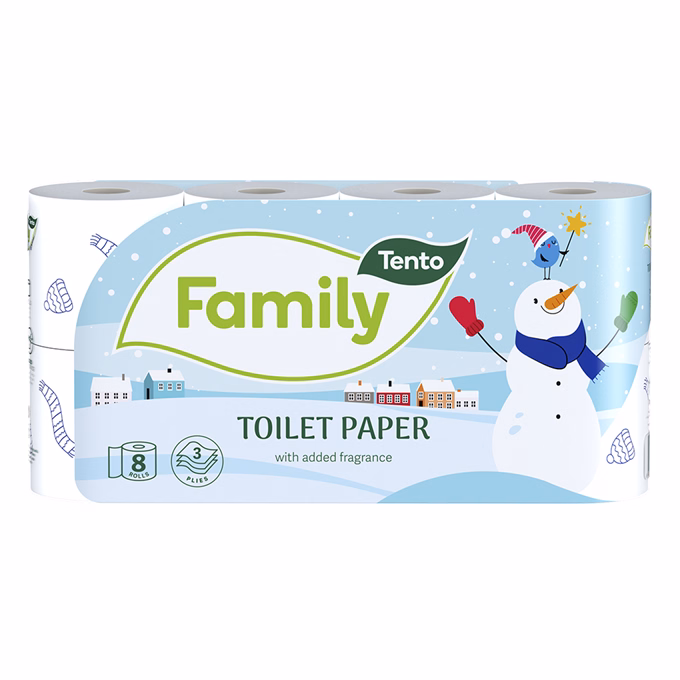 Toalettpapír TENTO Family Christmas white fehér 8 tekercses 3 rétegű