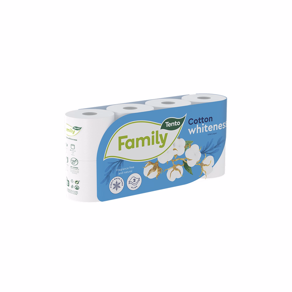 Toalettpapír TENTO Family cotton white fehér 8 tekercses 2 rétegű