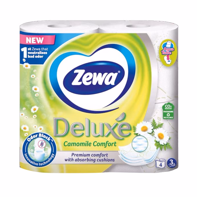 Toalettpapír ZEWA Deluxe 3 rétegű 4 tekercses Camomile Comfort