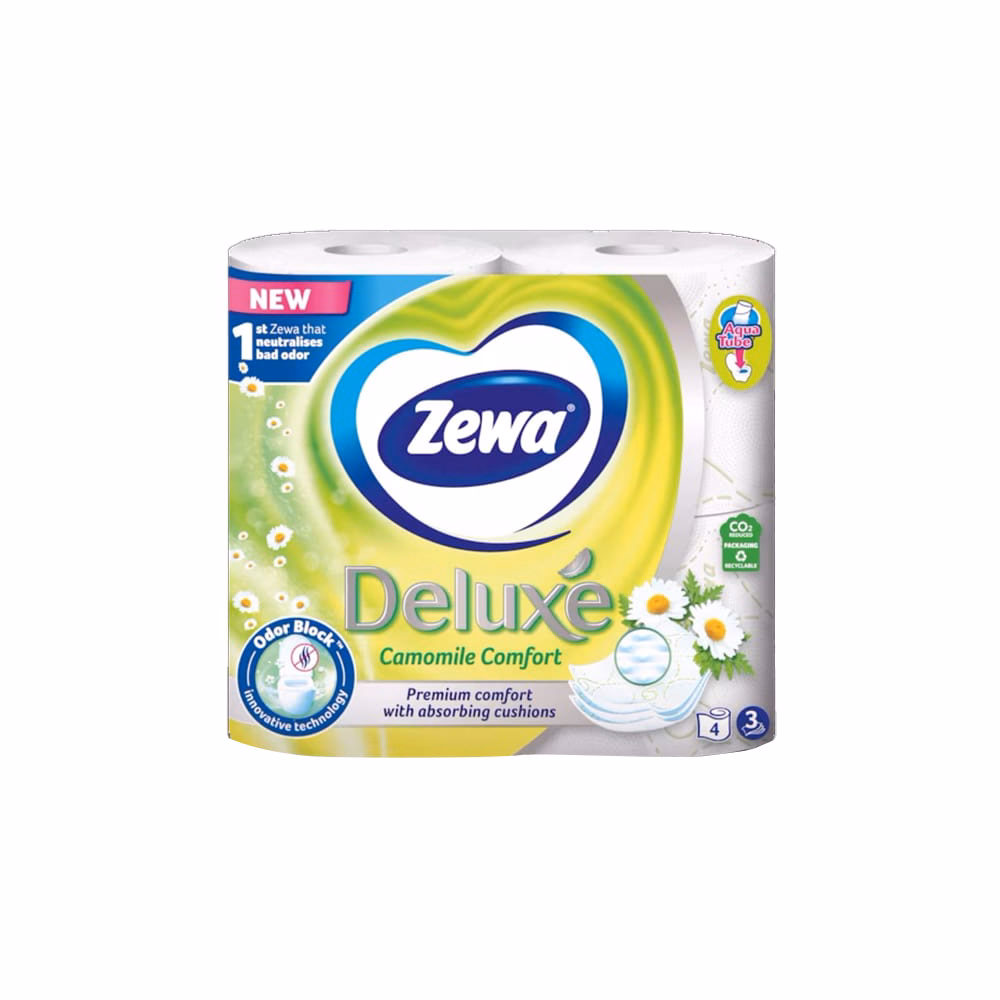 Toalettpapír ZEWA Deluxe 3 rétegű 4 tekercses Camomile Comfort