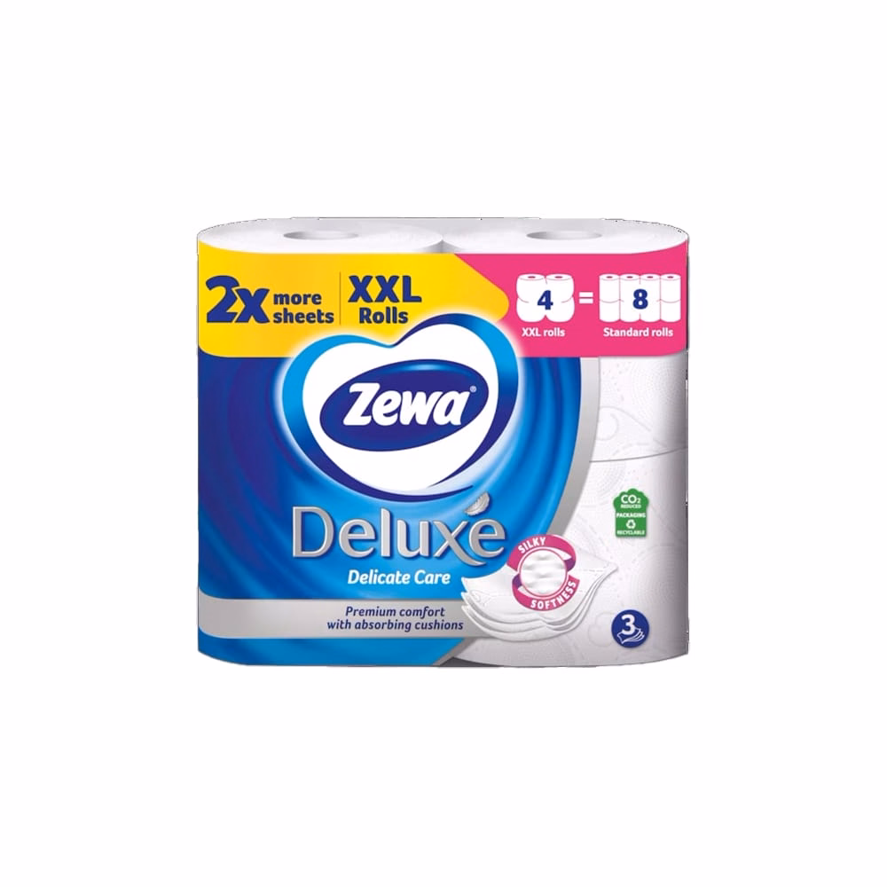 Toalettpapír ZEWA Deluxe 3 rétegű 4 tekercses Delicate Care