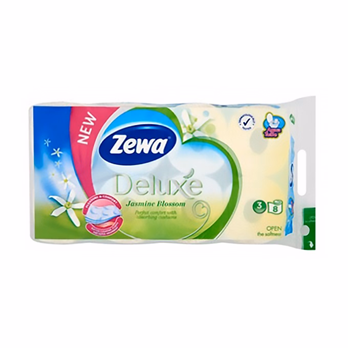 Toalettpapír ZEWA Deluxe 3 rétegű 8 tekercses Jasmine Toalettpapír ZEWA Deluxe 3 rétegű 8 tekercses Jasmine