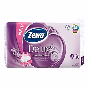 Toalettpapír ZEWA Deluxe 3 rétegű 8 tekercses Levendula Toalettpapír ZEWA Deluxe 3 rétegű 8 tekercses Levendula