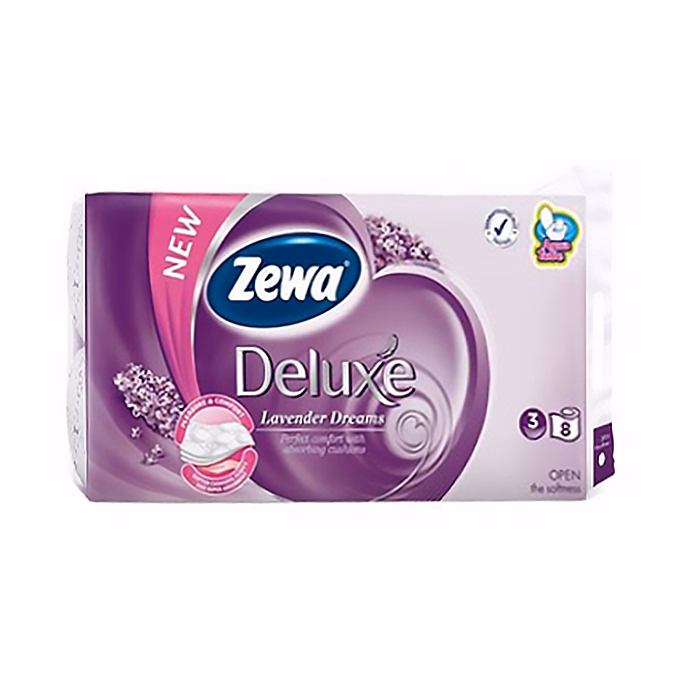 Toalettpapír ZEWA Deluxe 3 rétegű 8 tekercses Levendula Toalettpapír ZEWA Deluxe 3 rétegű 8 tekercses Levendula