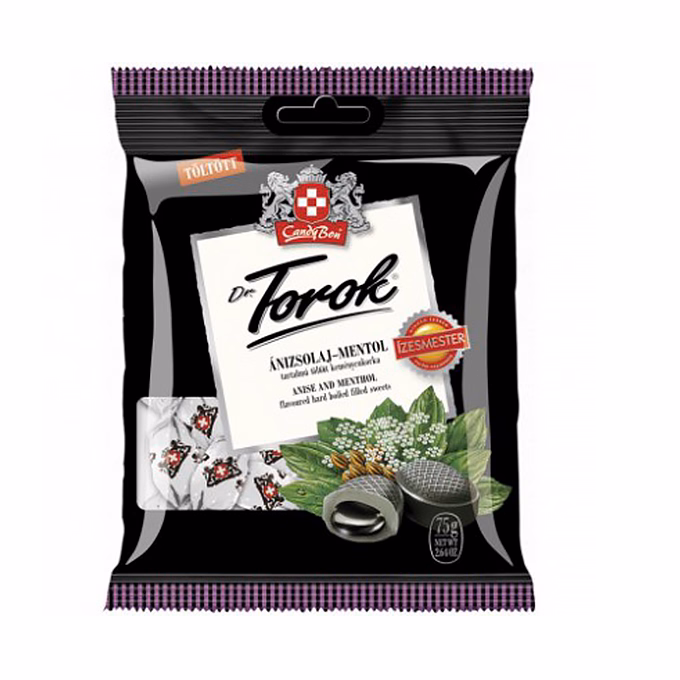 Töltött keménycukorka DR. TOROK ánizsolajjal és mentollal 75 g