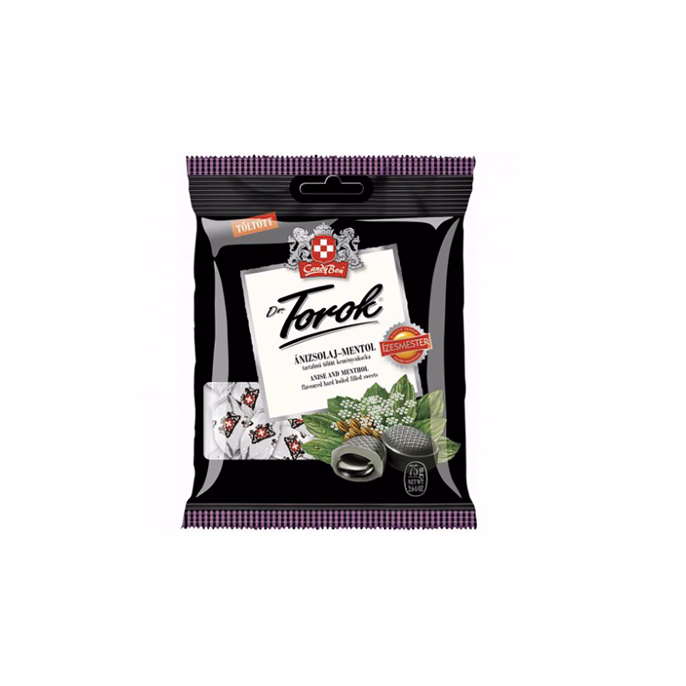 Töltött keménycukorka DR. TOROK ánizsolajjal és mentollal 75 g