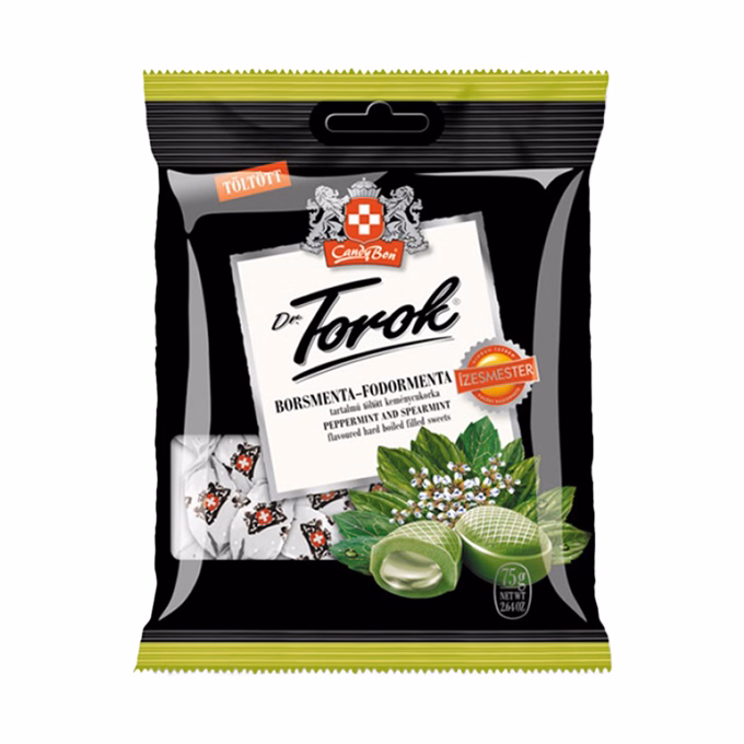 Töltött keménycukorka DR. TOROK borsmentával és fodormentával 75 g