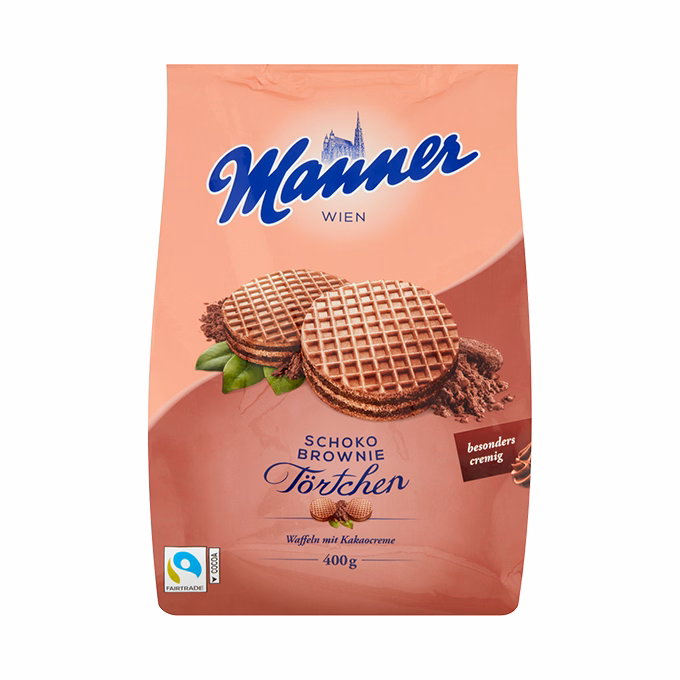 Töltött ostya MANNER Törtchen kakaós krémmel 400 g