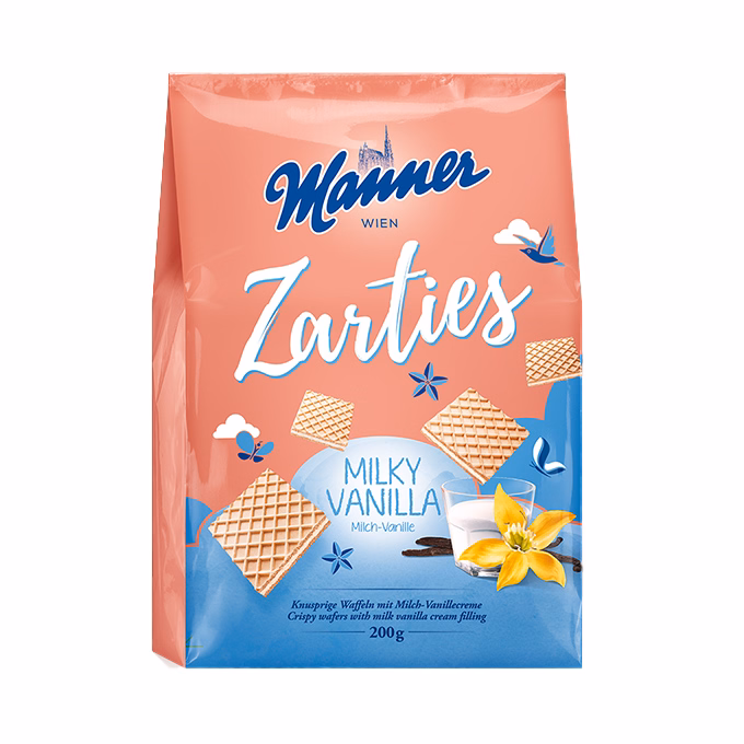 Töltött ostya MANNER Zarties tejes és vaníliás 200 g