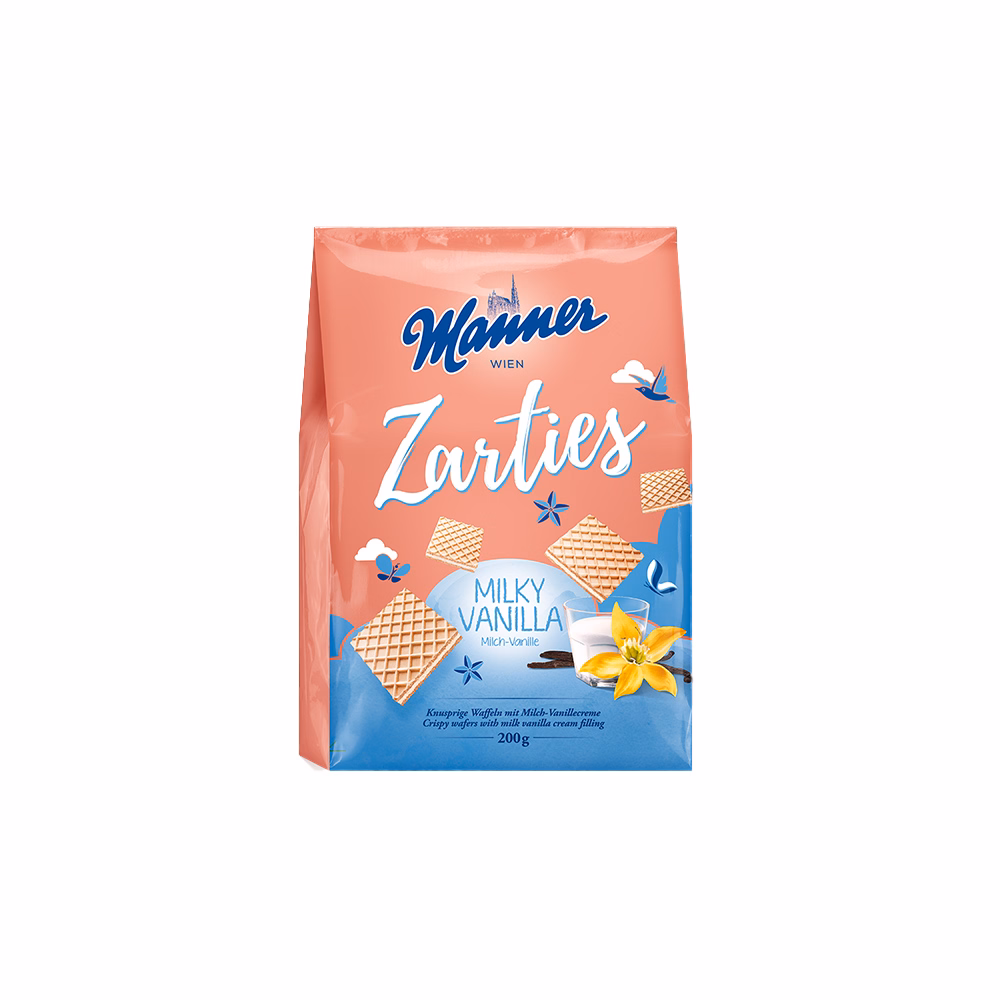 Töltött ostya MANNER Zarties tejes és vaníliás 200 g