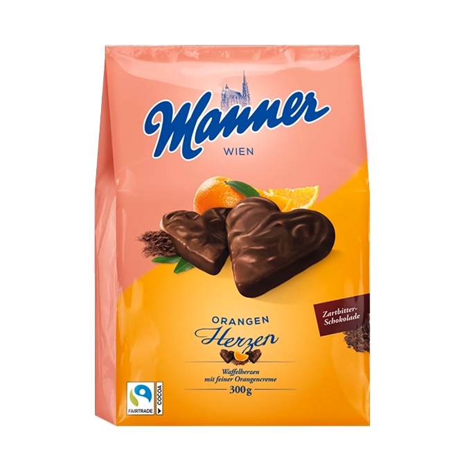 Töltött ostya MANNER szív narancsos 300 g