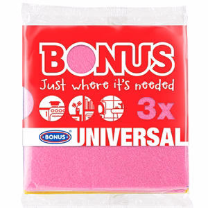 Törlőkendő általános BONUS vegyes színű 18x18cm 3 darabos