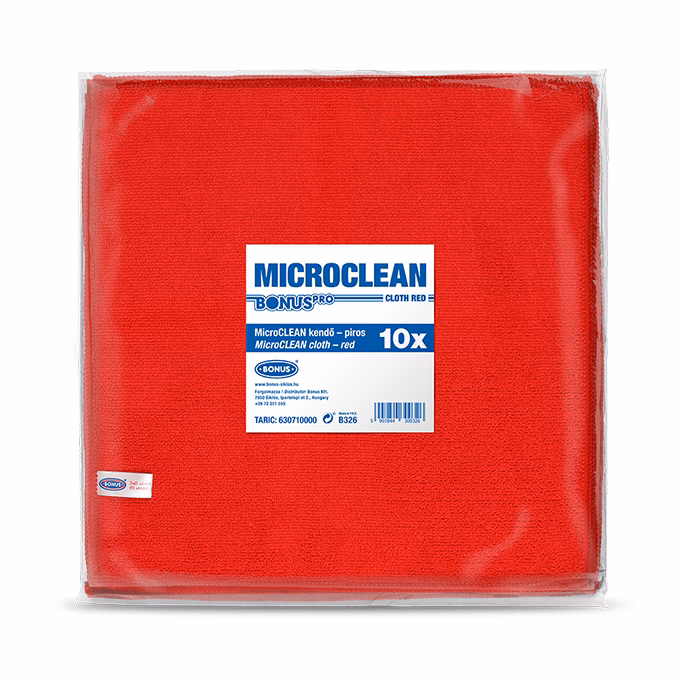 Törlőkendő mikroszálas BONUS microCLEAN HoReCa HACCP 40x40 cm piros 10 darabos