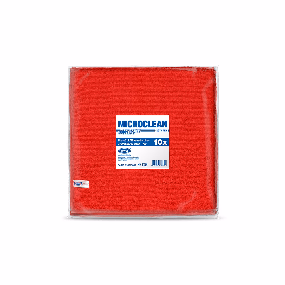 Törlőkendő mikroszálas BONUS microCLEAN HoReCa HACCP 40x40 cm piros 10 darabos