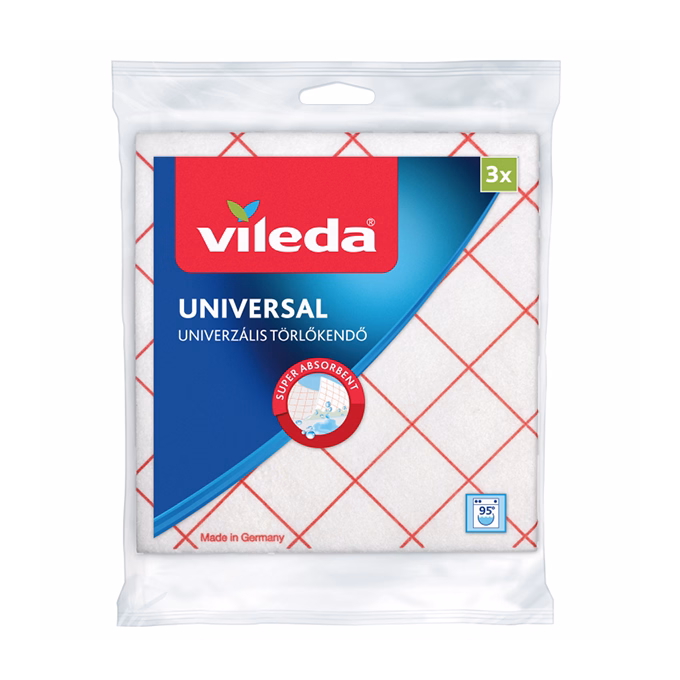 Törlőkendő univerzális VILEDA 36x34 cm piros-fehér 3 darabos Törlőkendő univerzális VILEDA 36x34 cm piros-fehér 3 darabos