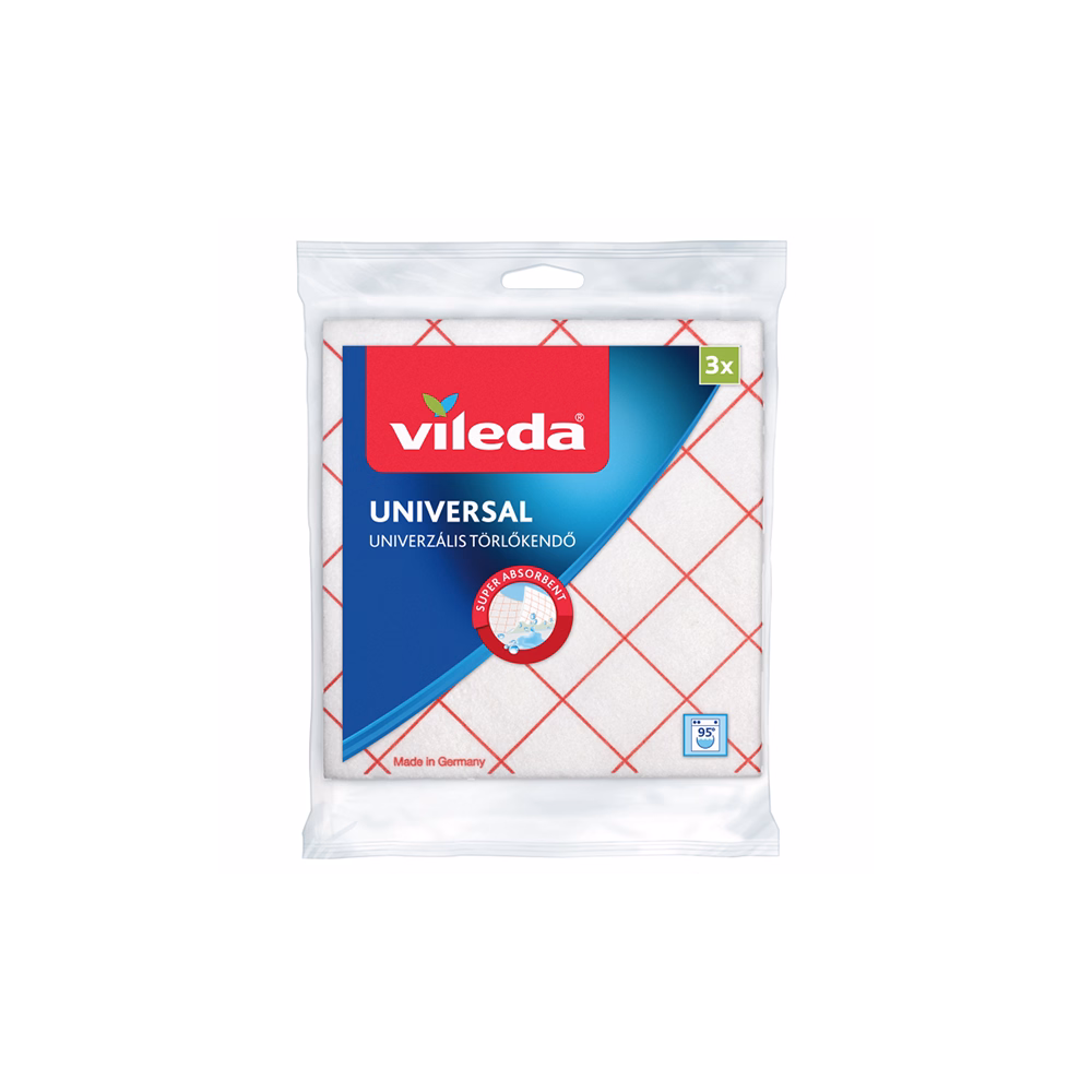 Törlőkendő univerzális VILEDA 36x34 cm piros-fehér 3 darabos Törlőkendő univerzális VILEDA 36x34 cm piros-fehér 3 darabos
