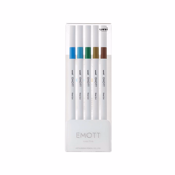 Tűfilc UNI EMOTT 5 darabos 0,4mm (égkék, türkiz, pálmazöld, sötétsárga, barna)