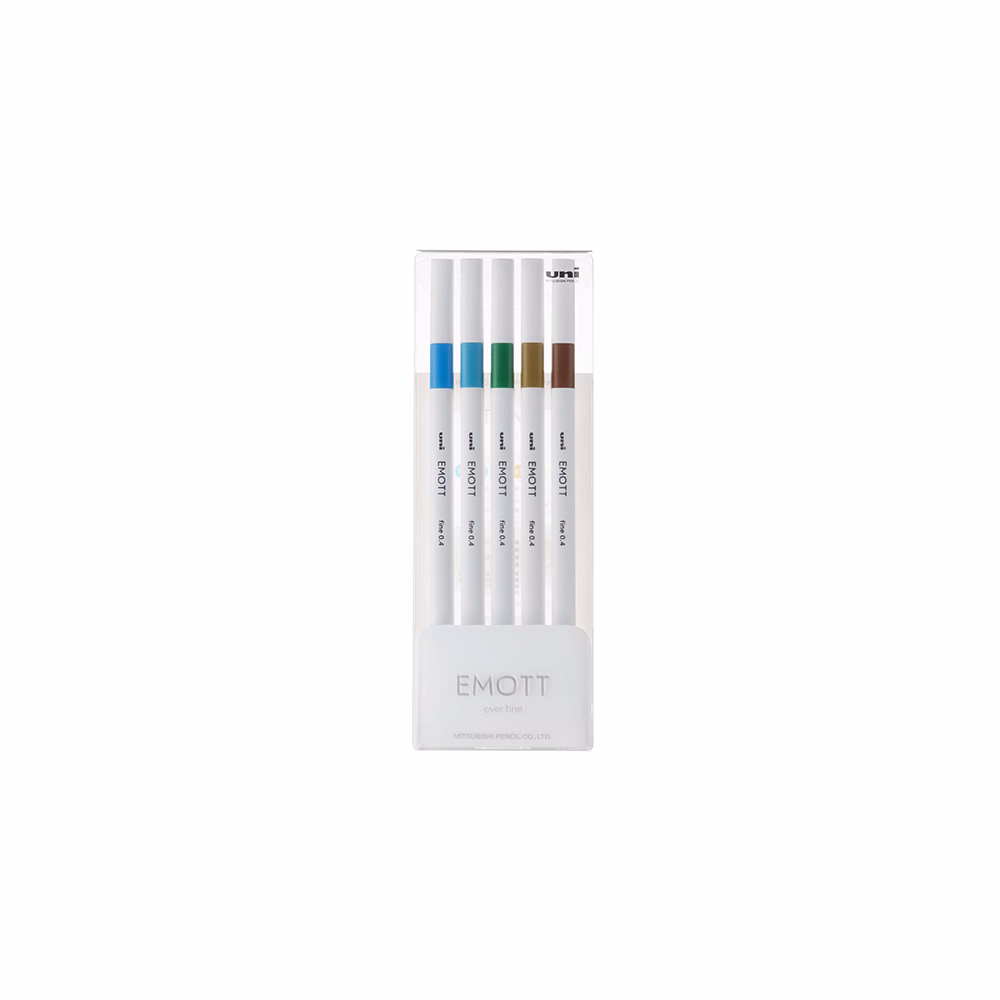 Tűfilc UNI EMOTT 5 darabos 0,4mm (égkék, türkiz, pálmazöld, sötétsárga, barna)