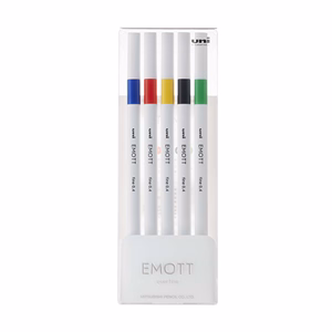 Tűfilc UNI EMOTT 5 darabos készlet 0,4mm (kék, piros, sárga, fekete, zöld)