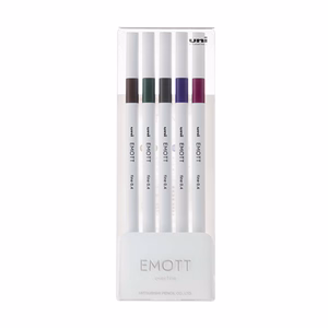 Tűfilc UNI EMOTT 5 darabos 0,4mm (sötétbarna, khaki,  szürke, lila, ametiszt)
