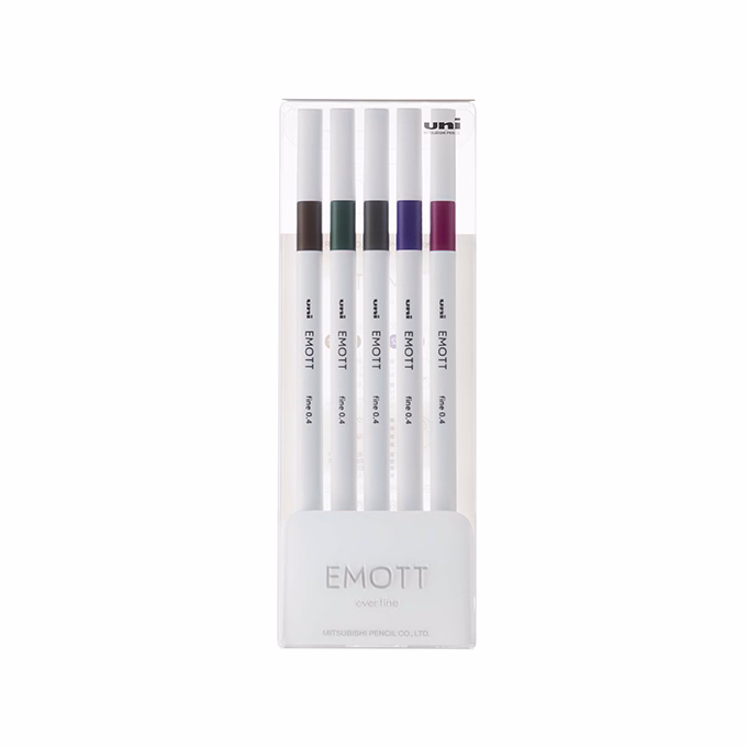 Tűfilc UNI EMOTT 5 darabos 0,4mm (sötétbarna, khaki,  szürke, lila, ametiszt)