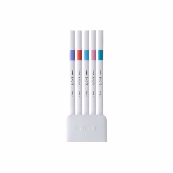 Tűfilc UNI EMOTT 5 darabos 0,4mm (világoslila, korall piros, világoskék, világosrózsaszín, smaragdzöld)