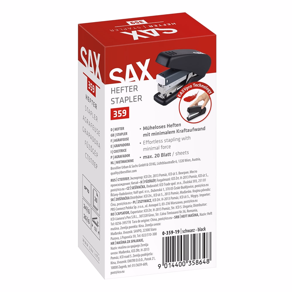 Tűzőgép SAX 359 M Easypro 20 lap 24/6-26/6 fekete
