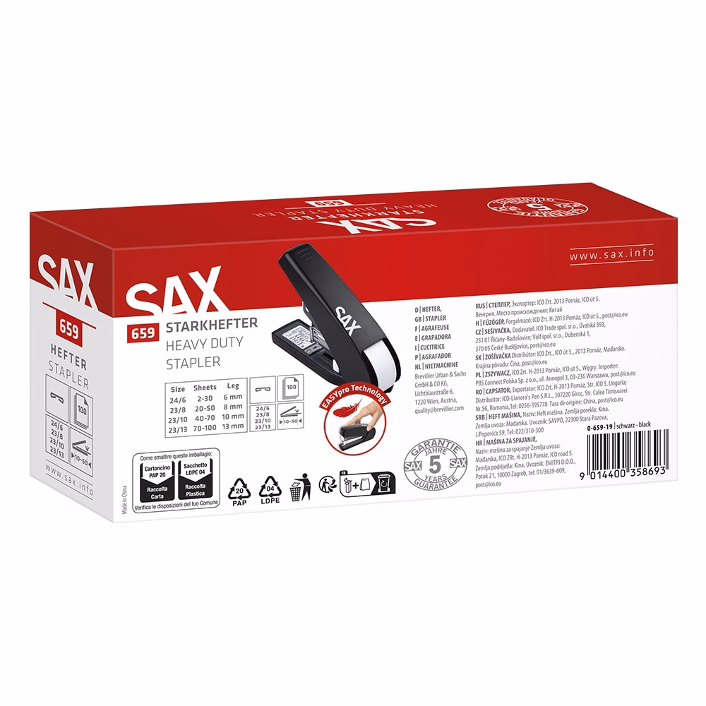 Tűzőgép SAX 659 XL Easypro 100 lap 24/6 23/8-13 fekete